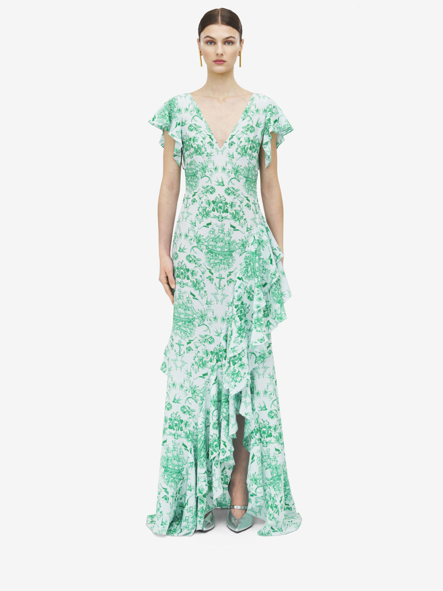 ALEXANDER MCQUEEN - Sailor Tattoo Asymmetric Ruffle Dress - Item 839747QCAMI4352